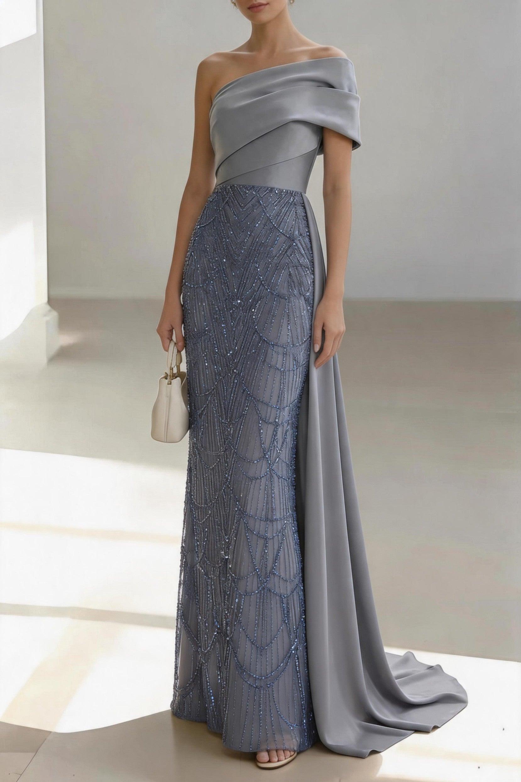 Sheath-Column Floor Length Satin Mother of the Bride Dress CM0438 - Grey - COCOMELODY